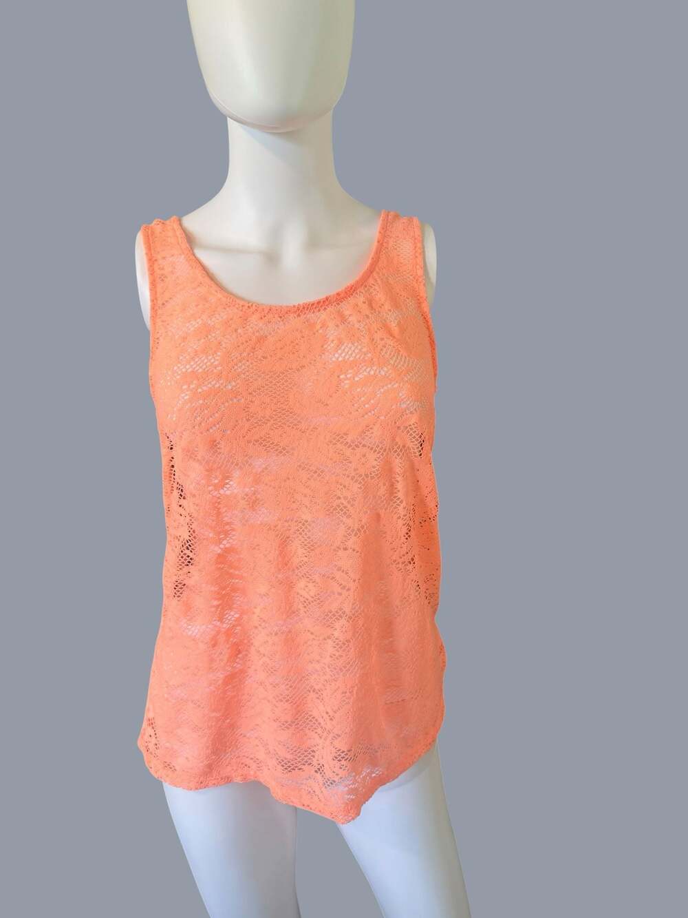 Forever 21 Women's Coral Lace Overlay Sleeveless Tank Top